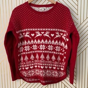 Fat Face cotton wool blend Red Fair Isle Nordic round hem Sweater snowflakes 12